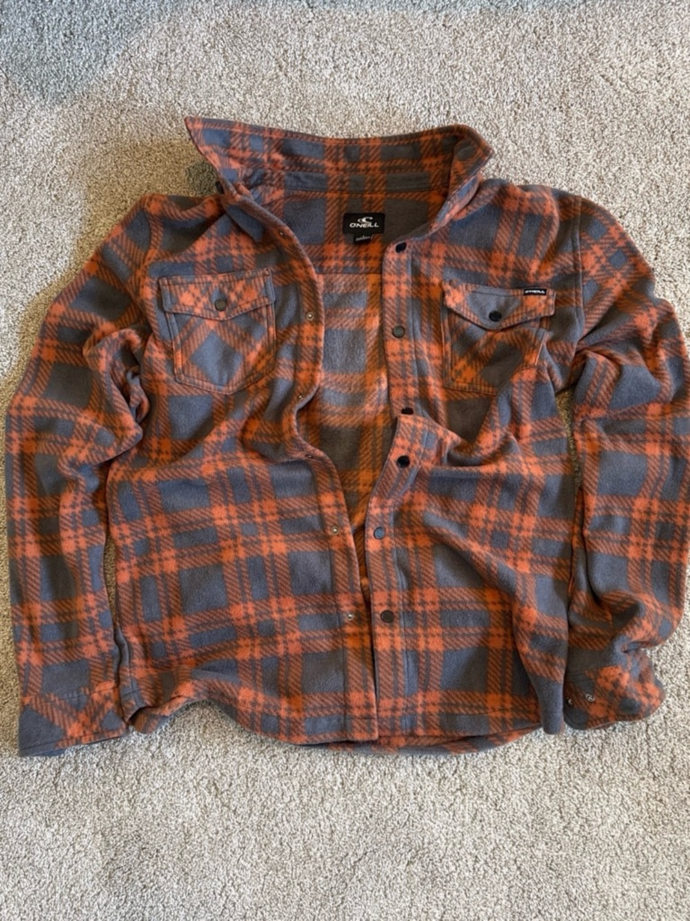 O'Neill Rust Orange & Charcoal Plaid Fleece Shirt Jacket